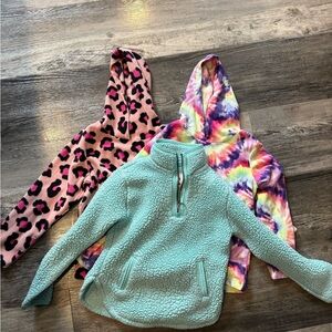 Lot of Cozy Kids Fleece Pullover - Mint, Pink Leopard, Tie-Dye